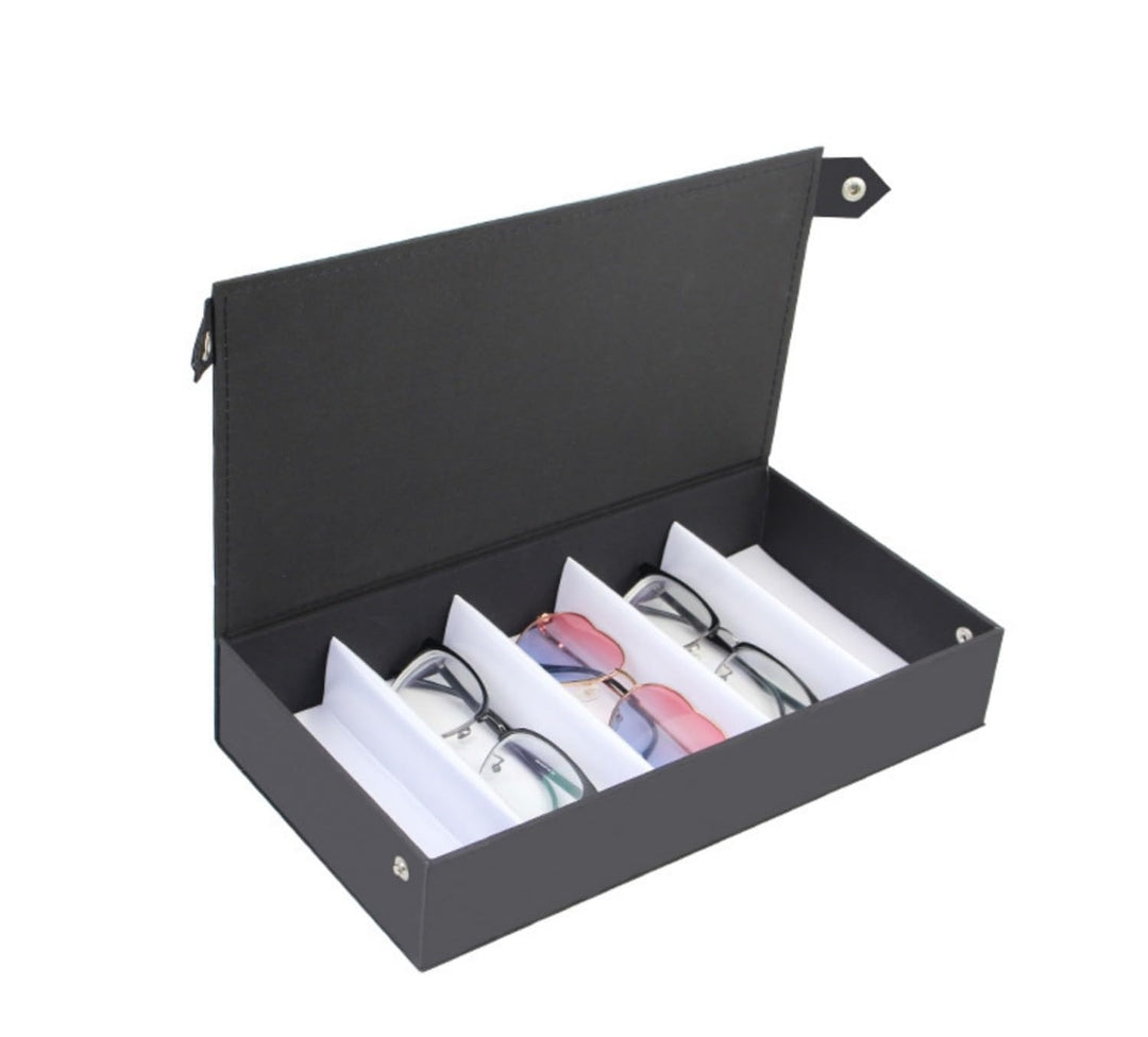5 Slot Sunglass Organizer Tray Box,Sunglasses Jewelry Collection Case With cover, Black, 7.5X6X32CM